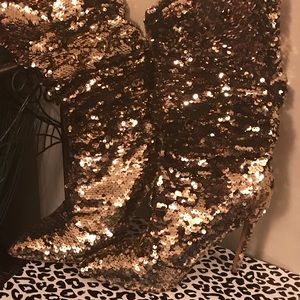 SEQUIN GOLD MID CALF BOOTS
